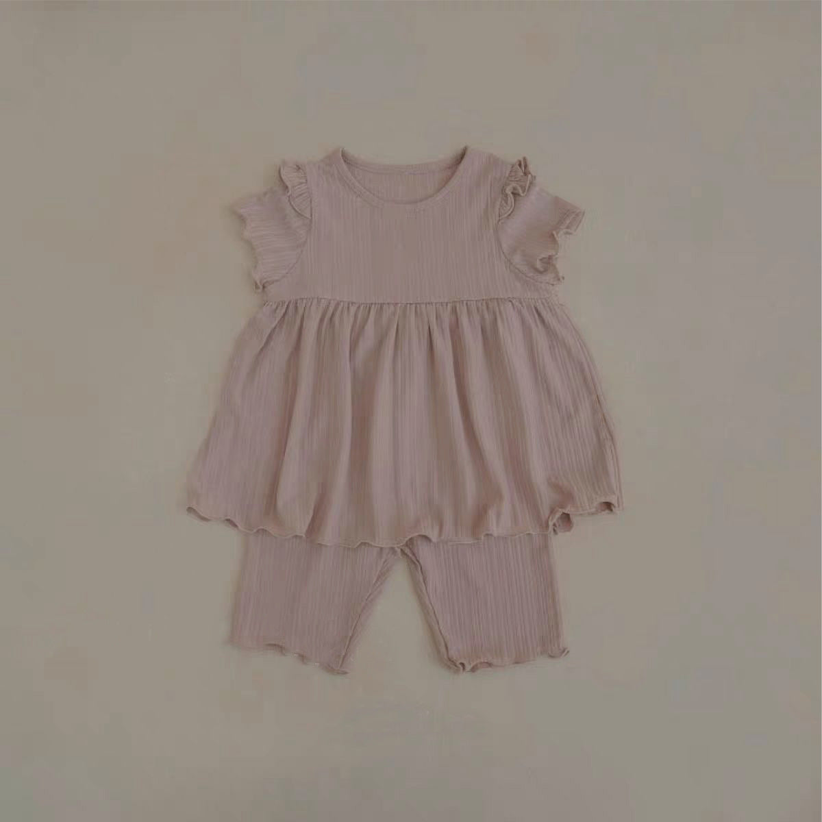 Summer Baby Kids Solid Color Fly Sleeves Vest and Pants Simple Clothing Set for Girls, MyKids-USA®, Baby & Toddler Outfits, MyKids-USA - Size/Age - 66 (3-6M) - Color - Beige -  -  - TR2505182301-A