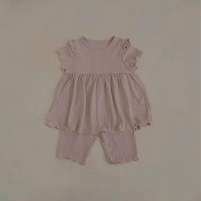 Summer Baby Kids Solid Color Fly Sleeves Vest and Pants Simple Clothing Set for Girls, MyKids-USA®, Baby & Toddler Outfits, MyKids-USA - Size/Age - 66 (3-6M) - Color - Beige -  -  - TR2505182301-A