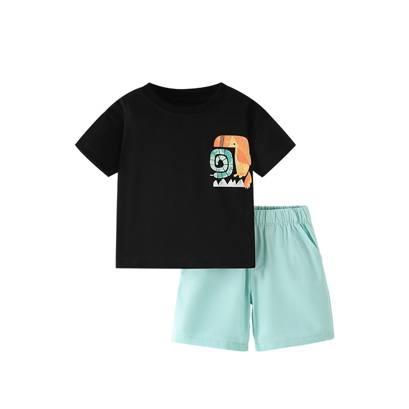 Summer Baby Kids Animals Cartoon Pattern T-shirt and Shorts Clothing Set for Boys, MyKids-USA®, Baby & Toddler Outfits, MyKids-USA - Size/Age - 110 (3-5Y) - Color - Black -  -  - TR2505062058-A