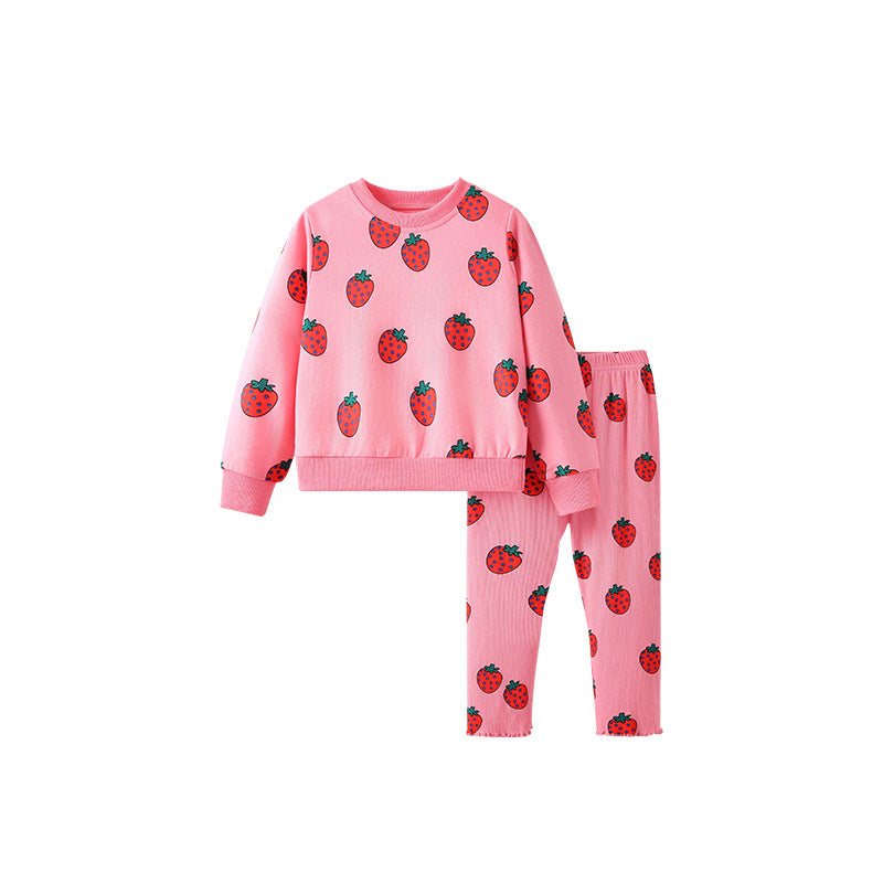 Spring and Autumn Girls Strawberry Pattern Long Sleeves Pullover and Pants Clothing Set, MyKids-USA®, Baby & Toddler Outfits, MyKids-USA - Size/Age - 100 (2-3Y) - Color - Pink -  -  - TR2509212303-A