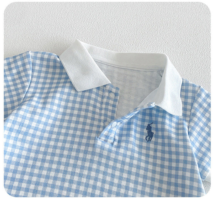 Summer Arrival Baby Short Sleeves Plaid Pattern Turn-down Collar Rompers, MyKids-USA®, Baby & Children's One-Pieces, MyKids-USA -  -  -  -  -  -  - .