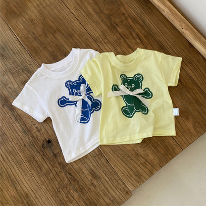 Summer Arrival Baby Kids Girls Teddy Bear Pattern T-shirt, MyKids-USA®, T-Shirts, MyKids-USA -  -  -  -  -  -  - 