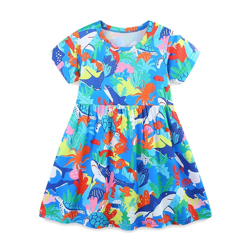 Summer Arrival Colorful Marine Pattern Short Sleeves Dress for Stylish Girls, MyKids-USA®, Baby & Toddler Dresses, MyKids-USA -  -  -  -  -  -  - 