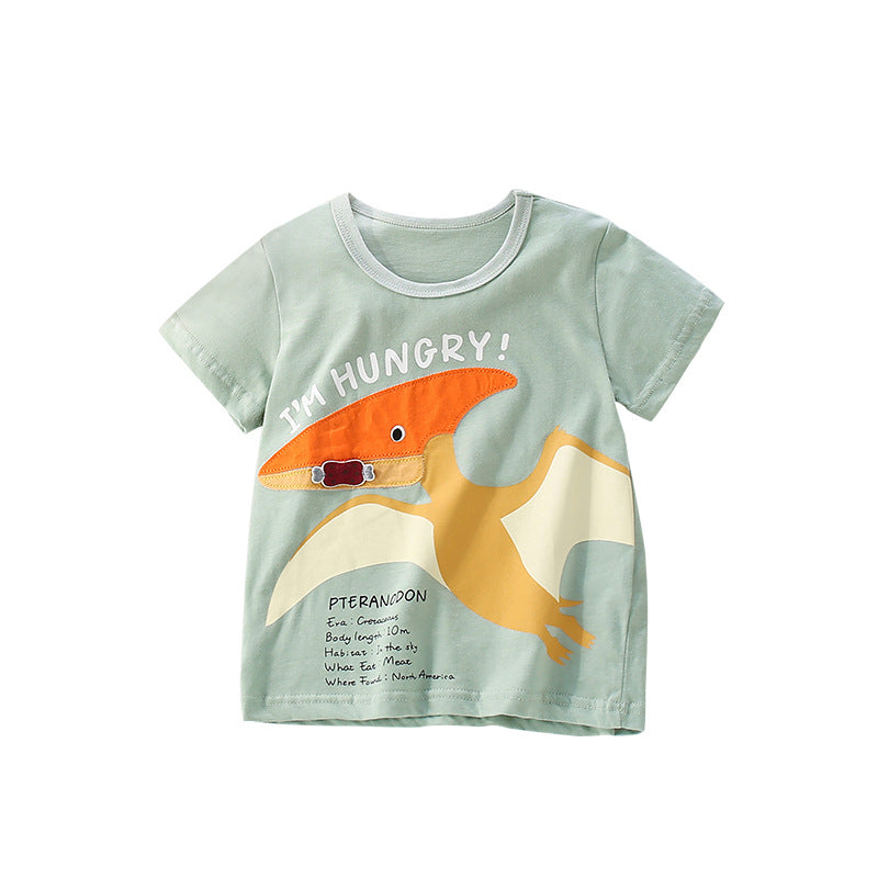 Summer Boys’ Monsters Cartoon Pattern T-shirt in European and American Style, MyKids-USA®, Baby & Toddler Tops, MyKids-USA - Size/Age - 100 (2-3Y) - Color - Green -  -  - TR2505271648-A