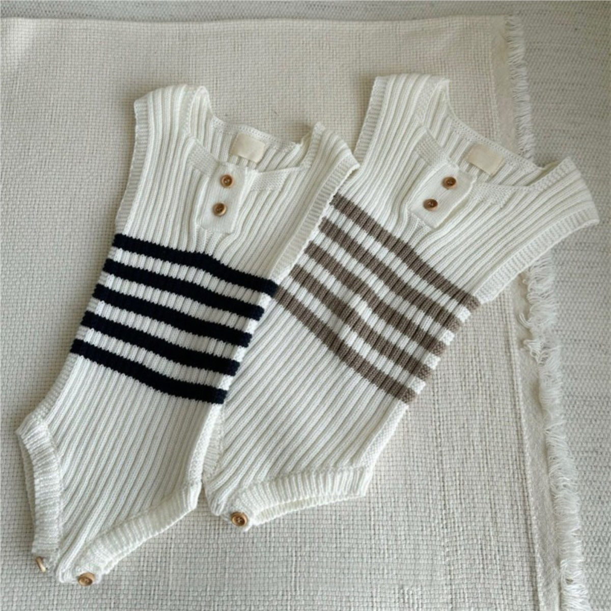Autumn and Spring Arrival Baby Unisex Knitted Sleeveless Striped Pattern Bodysuit, MyKids-USA®, Bodysuits, MyKids-USA -  -  -  -  -  -  - .