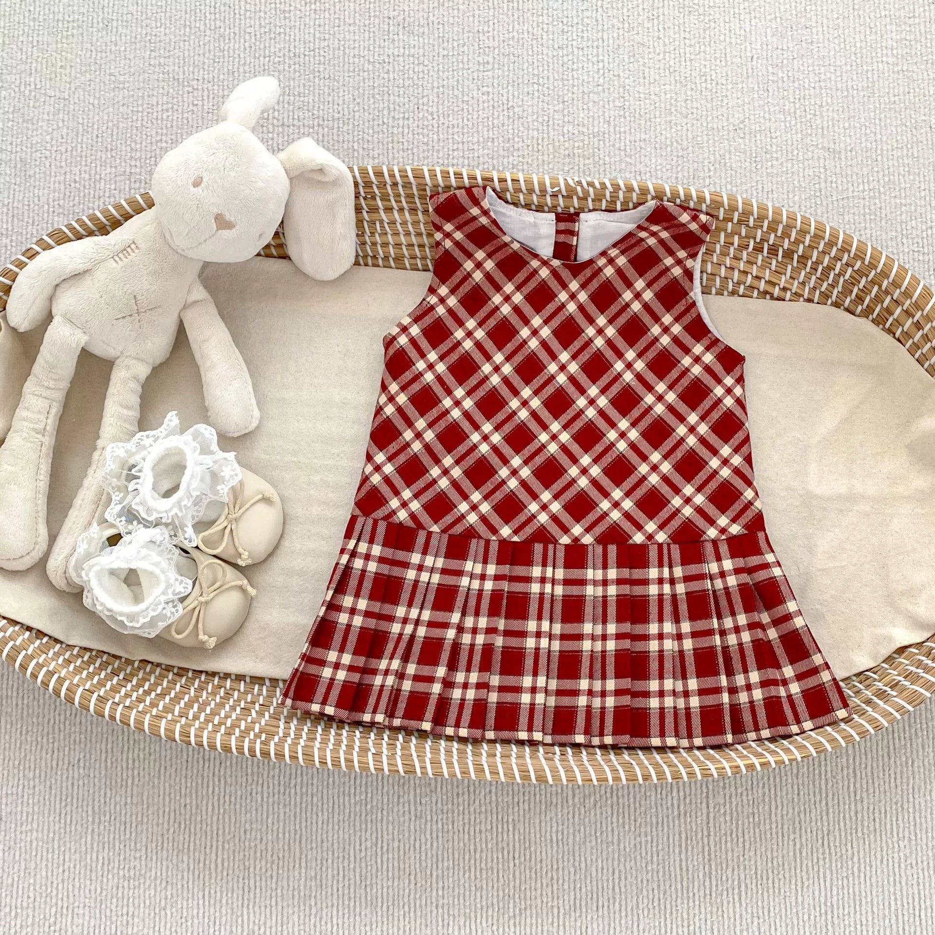 Spring and Autumn Baby Kids Girls Cherry Pattern Long Sleeves Beige Top and Plaid Sleeveless Dress Clothing Set, MyKids-USA®, Baby & Toddler Outfits, MyKids-USA -  -  -  -  -  -  - 