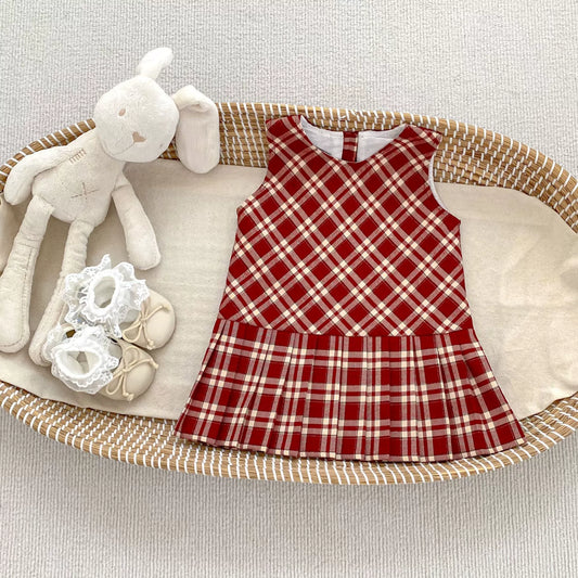 Spring and Autumn Baby Kids Girls Cherry Pattern Long Sleeves Beige Top and Plaid Sleeveless Dress Clothing Set, MyKids-USA®, Baby & Toddler Outfits, MyKids-USA -  -  -  -  -  -  - .