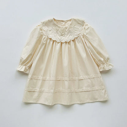 Arrival Autumn Girls Solid Color Flowers Embroidery Pattern Long Sleeves Dress, MyKids-USA®, Baby & Toddler Dresses, MyKids-USA - Size/Age - 90 (12-24M) - Color - Beige -  -  - TR2508052201-A