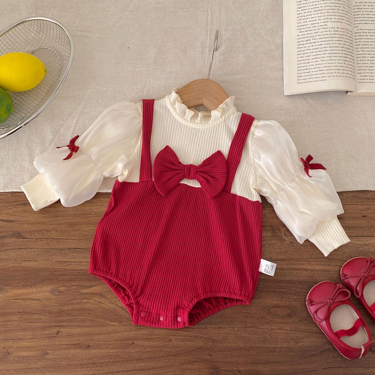 Spring Arrival Baby Girls Long Sleeves Color Patchwork Bodysuit