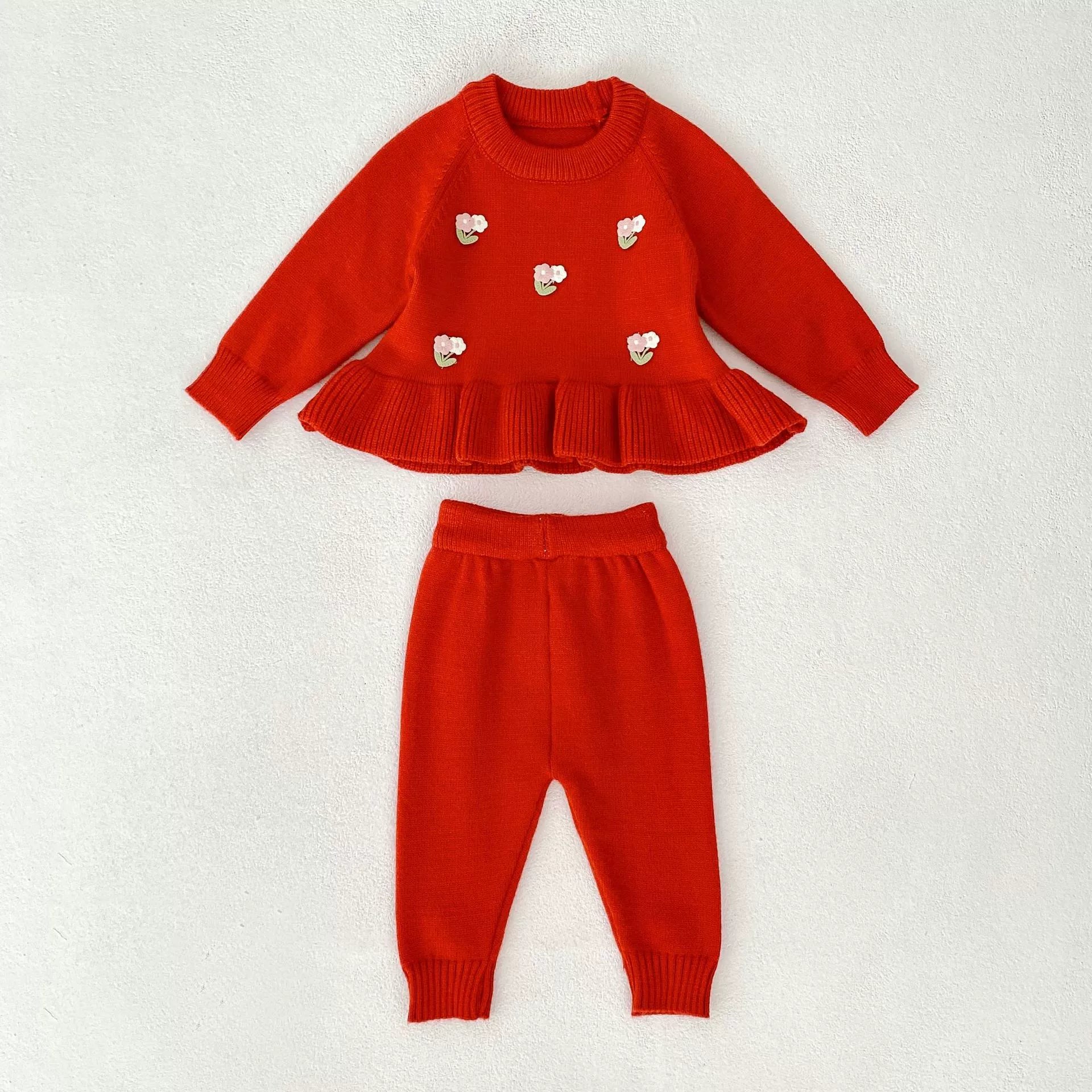 Arrival Autumn Baby Girls Long Sleeves Flowers Pattern Knitted Top with Solid Color Long Trousers Clothing Set, MyKids-USA®, Baby & Toddler Outfits, MyKids-USA -  -  -  -  -  -  - 