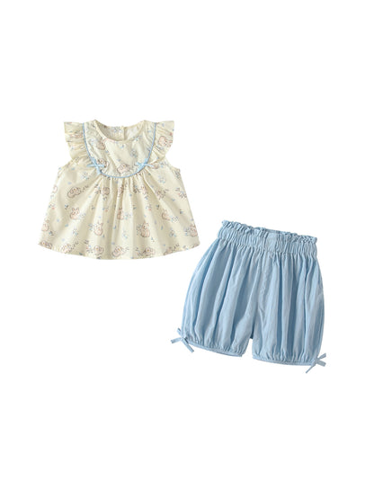 Arrival Summer Baby Kids Girls Fly Sleeves Floral Pattern Top and Blue Shorts Clothing Set, MyKids-USA®, Baby & Children's Outfits, MyKids-USA - Size/Age - 80 (9-12M) - Color - Colorful -  -  - TR2605202238-A.