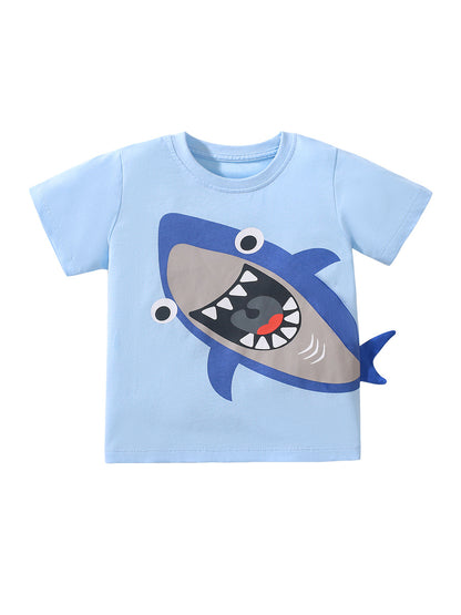 Boys’ Shark Design T-Shirt In European And American Style For Summer
