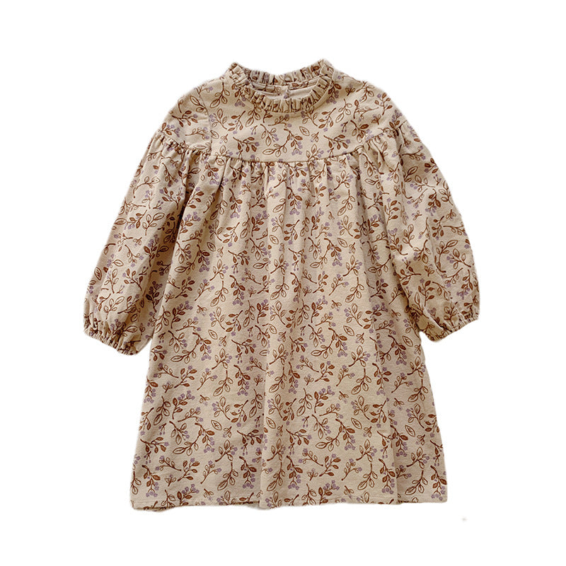 Arrival Autumn Girls Vintage Flowers Pattern Long Sleeves Ruffle Neck Dress, MyKids-USA®, Baby & Toddler Dresses, MyKids-USA - Size/Age - 90 (12-24M) - Color - Brown -  -  - TR2508272149-A