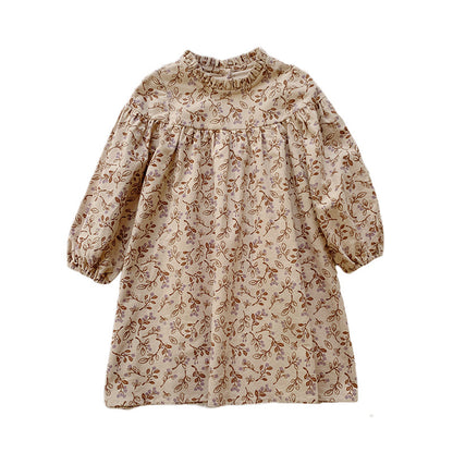 Arrival Autumn Girls Vintage Flowers Pattern Long Sleeves Ruffle Neck Dress, MyKids-USA®, Baby & Toddler Dresses, MyKids-USA - Size/Age - 90 (12-24M) - Color - Brown -  -  - TR2508272149-A