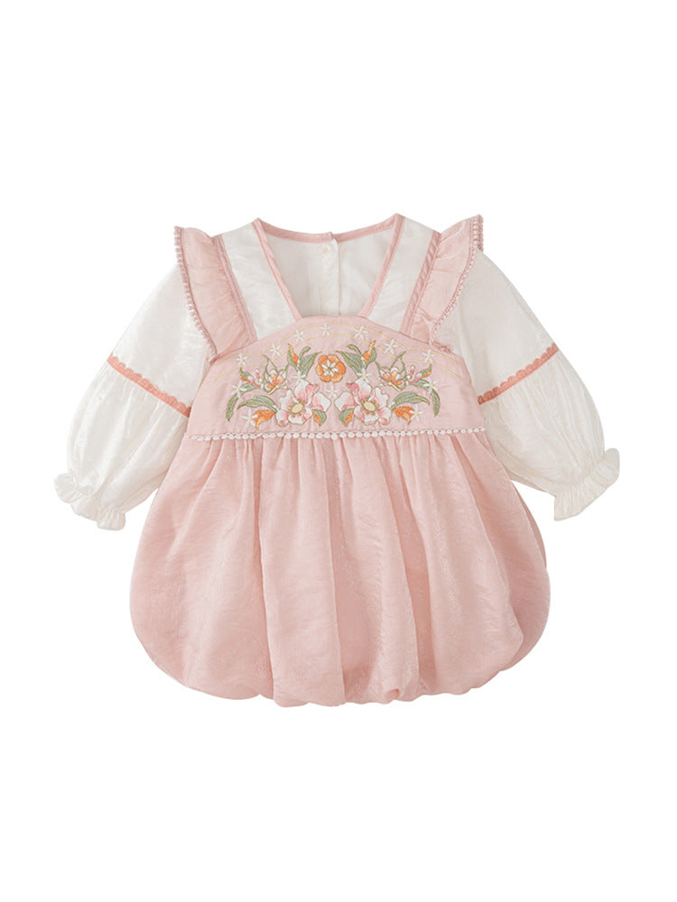 Arrival Autumn Baby Kids Girls Long Sleeves V Neck Embroidery Flowers Pattern Onesies and Dress – Princess Sister Matching Set, MyKids-USA®, Baby One-Pieces, MyKids-USA - Size/Age - 66 (3-6M) - Color - Light Pink -  -  - TR2408062314-A