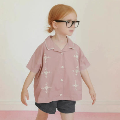 Summer Hot Selling Baby Kids Girls Short Sleeves Flowers Pattern Embroidered Shirt, MyKids-USA®, Shirts, MyKids-USA - Size/Age - 73 (6-9M) - Color - Pink -  -  - TR2506082315-B