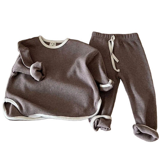 Waffle Knitted Fabric Loose Comfy Set, MyKids-USA®, Baby & Toddler Outfits, MyKids-USA - Size/Age - 73 (6-9M) - Color - Coffee -  -  - JM2308312304-B.