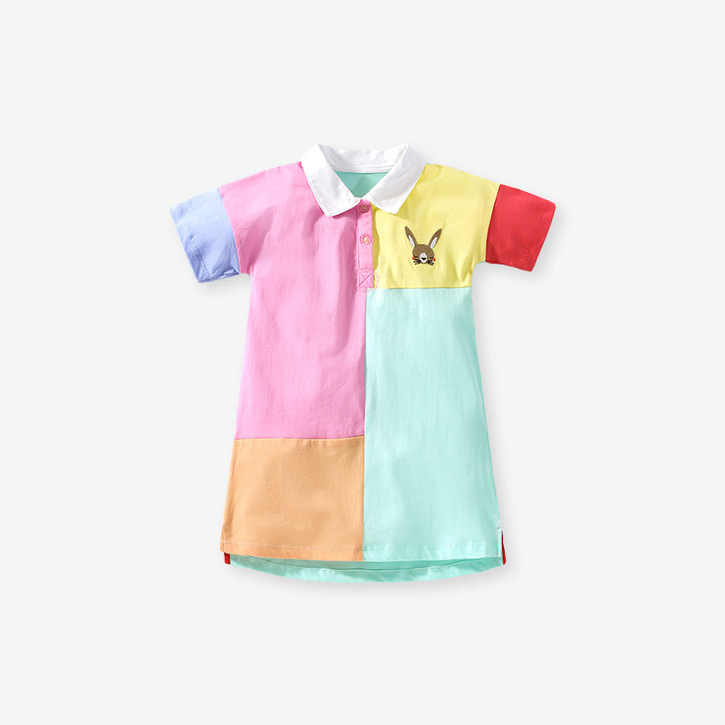 Summer Baby Kids Girls Short Sleeves Color Patchwork Polo Design Dress, MyKids-USA®, Baby & Toddler Dresses, MyKids-USA - Size/Age - 90 (12-24M) - Color - Pink -  -  - TR2402272233-A