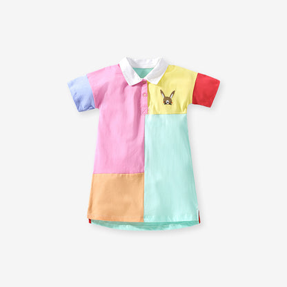 Summer Baby Kids Girls Short Sleeves Color Patchwork Polo Design Dress, MyKids-USA®, Baby & Toddler Dresses, MyKids-USA - Size/Age - 90 (12-24M) - Color - Pink -  -  - TR2402272233-A