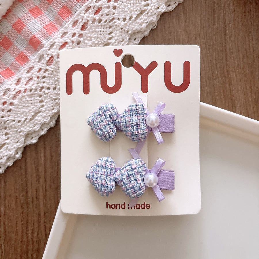 Collection of 2 Purple Heart Pattern Decorated Hair Clips and Hair Ties, MyKids-USA®, Hair Pins, Claws & Clips, MyKids-USA - Size/Age - Average Size (0-12Y） - Color - White -  -  - TR2601081459-C.