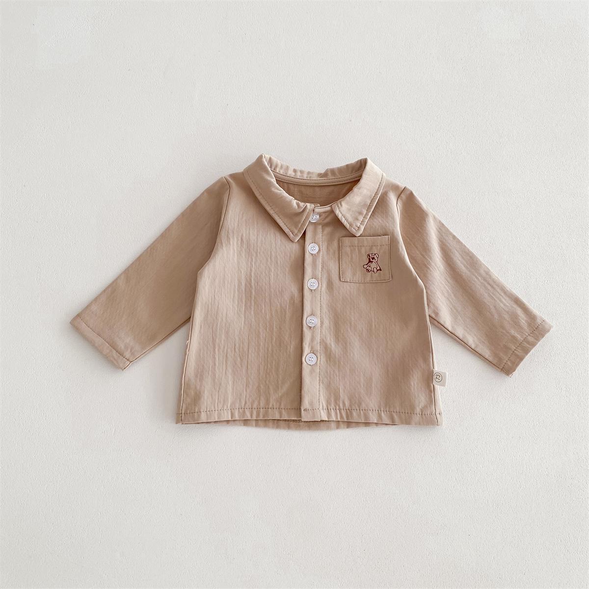 Spring Baby Kids Unisex Plain Long Sleeves Base Shirt And Overalls Clothing Set, MyKids-USA®, Baby One-Pieces, MyKids-USA - Size/Age - 73 (6-9M) - Color - Khaki -  -  - TR2403072247-D.