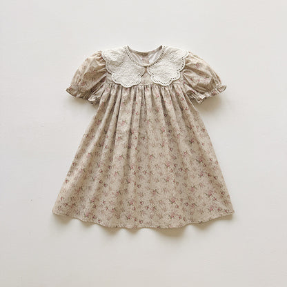 Summer Arrival Baby Girls Short Sleeves Floral Pattern Dress, MyKids-USA®, Baby & Children's Dresses, MyKids-USA® - Size/Age - 90 (12-24M) - Color - Brown -  -  - TR2604202322-A.