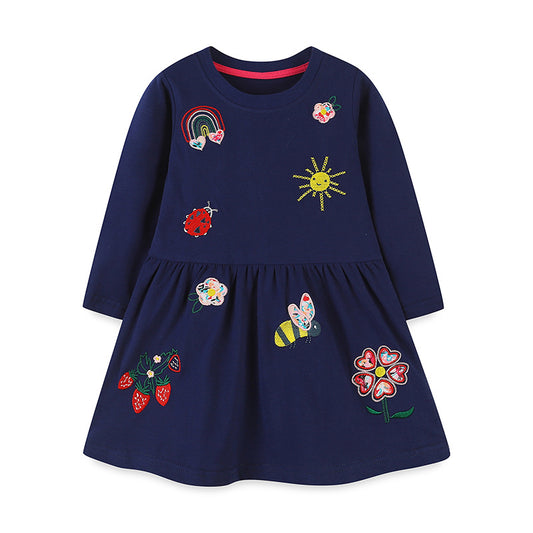 Girls’ Cartoon Pattern Embroidery Dress
