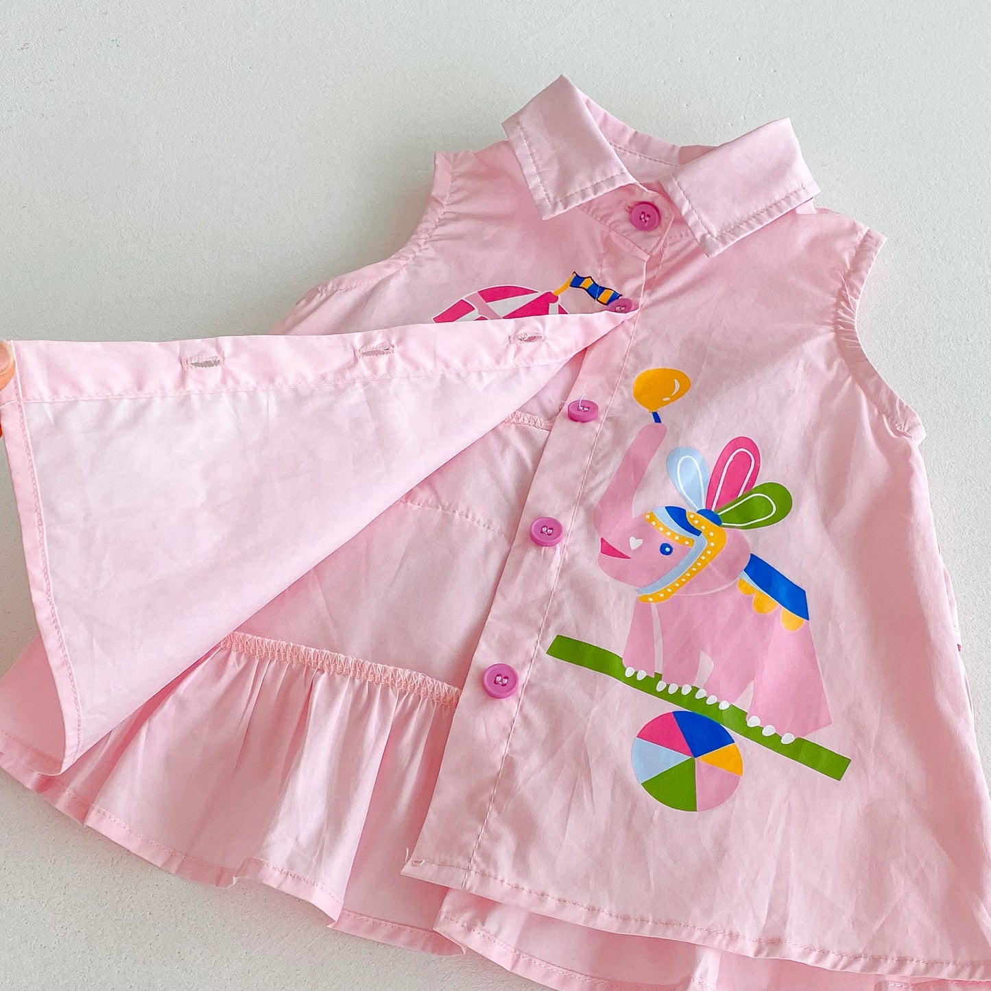 Summer Arrival Baby Girls Cartoon Pattern Sleeveless Single Breasted Dress with Turn-down Collar, MyKids-USA®, Baby & Toddler Dresses, MyKids-USA -  -  -  -  -  -  - 