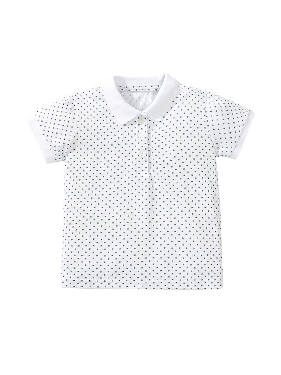 Baby Kids Boys Little Stars Print Short Sleeves Polo Shirt