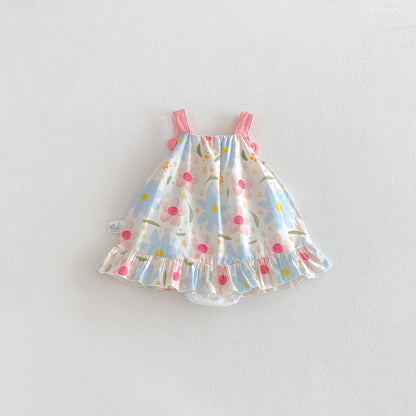 Design Summer Baby Kids Girls Pink Sleeveless Flowers Pattern Strap Bodysuit Dress, MyKids-USA®, Baby & Toddler Dresses, MyKids-USA -  -  -  -  -  -  - .