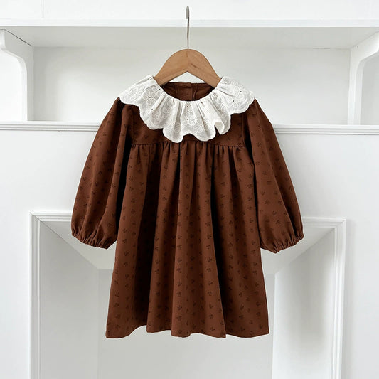 Autumn Baby Girls French Style Vintage Flowers Pattern Long-sleeved Onesies and Dress – Princess Sister Matching Set, MyKids-USA®, Baby & Toddler Dresses, MyKids-USA - Size/Age - 66 (3-6M) - Color - Brown -  -  - TR2506202058-A