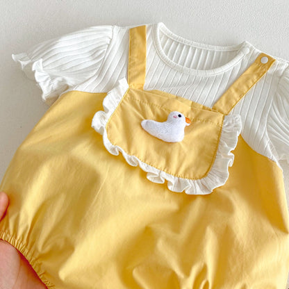 Summer Arrival Baby Girls Cute Cartoon Duck Decorated Short Sleeves Onesies, MyKids-USA®, Baby One-Pieces, MyKids-USA -  -  -  -  -  -  - 