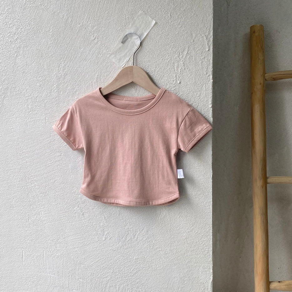 Summer Baby Kids Solid Color T-shirt in European and American Style