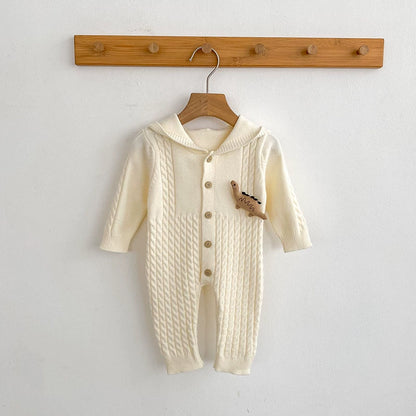 Autumn Arrival Unisex Baby’s Solid Color Geometric Jacquard and Cartoon Dinosaurs Pattern Knitted Rompers, MyKids-USA®, Baby One-Pieces, MyKids-USA -  -  -  -  -  -  - 