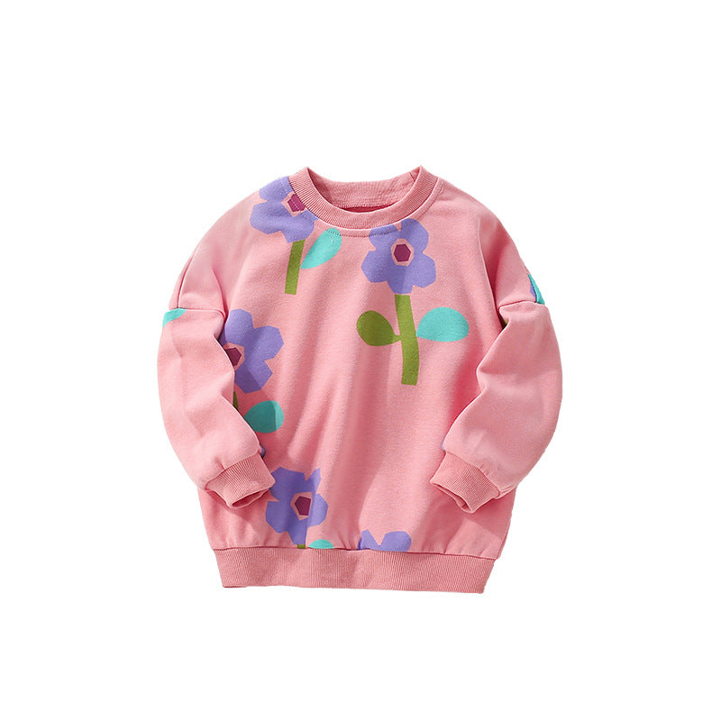 Autumn and Spring Arrival Flowers Pattern Long Sleeves Pullover for Stylish Girls, MyKids-USA®, Sweatshirts, MyKids-USA - Size/Age - 100 (2-3Y) - Color - Pink -  -  - TR2509122249-A
