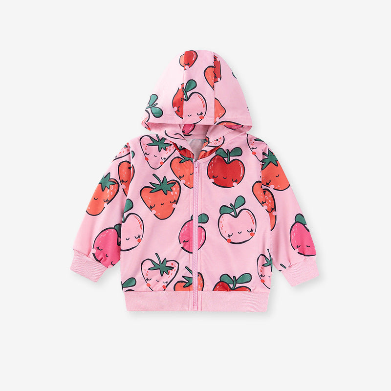 Spring and Autumn Girls Fruits Cartoon Pattern Long Sleeves Zip-up Coat, MyKids-USA®, Baby & Toddler Coats & Jackets, MyKids-USA - Size/Age - 90 (12-24M) - Color - Pink -  -  - TR2507151924
