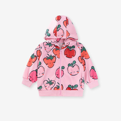 Spring and Autumn Girls Fruits Cartoon Pattern Long Sleeves Zip-up Coat, MyKids-USA®, Baby & Toddler Coats & Jackets, MyKids-USA - Size/Age - 90 (12-24M) - Color - Pink -  -  - TR2507151924