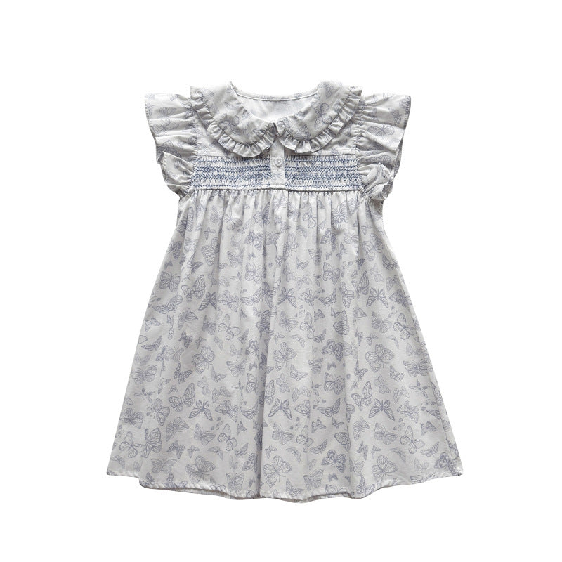 Summer Arrival Baby Girls Fly Sleeves Butterfly Pattern Dress, MyKids-USA®, Baby & Children's Dresses, MyKids-USA - Size/Age - 90 (12-24M) - Color - Blue -  -  - TR2604111315-A.