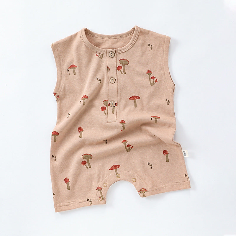 Summer Baby Boys And Girls Floral/Fruits Print Sleeveless Crew Neck Onesies