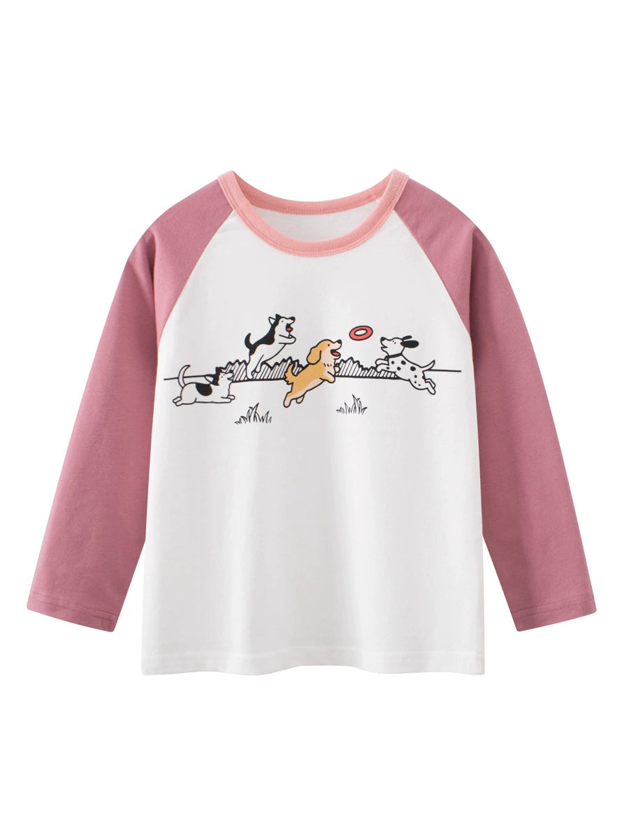 Spring Baby Kids Girls Animals Cartoon Print Long Sleeves Crew Neck Color Patchwork Top, MyKids-USA®, Shirts, MyKids-USA -  -  -  -  -  -  - .