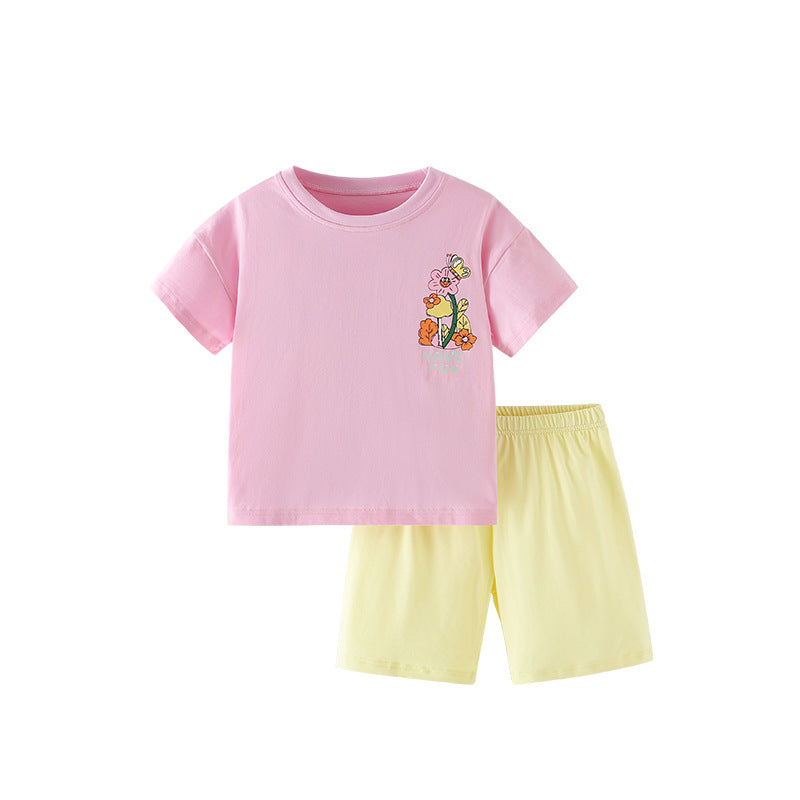Summer Baby Kids Flowers and Letters Pattern T-shirt and Shorts Clothing Set for Girls, MyKids-USA®, Baby & Toddler Outfits, MyKids-USA - Size/Age - 100 (2-3Y) - Color - Pink -  -  - TR2505011823-A