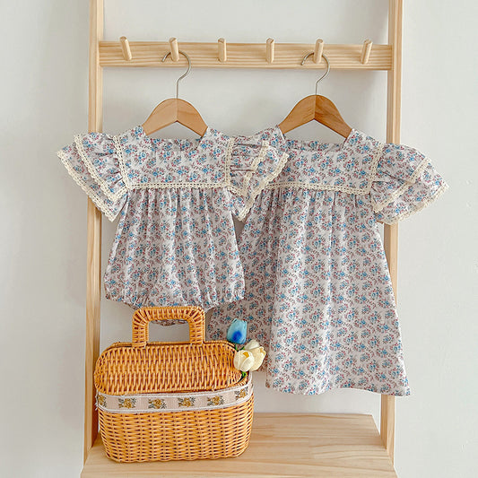 Arrival Girls Short Sleeves Square Neck Floral Pattern Dress And Onesie – Princess Sister Matching Set, MyKids-USA®, Baby & Toddler Outfits, MyKids-USA -  -  -  -  -  -  - 