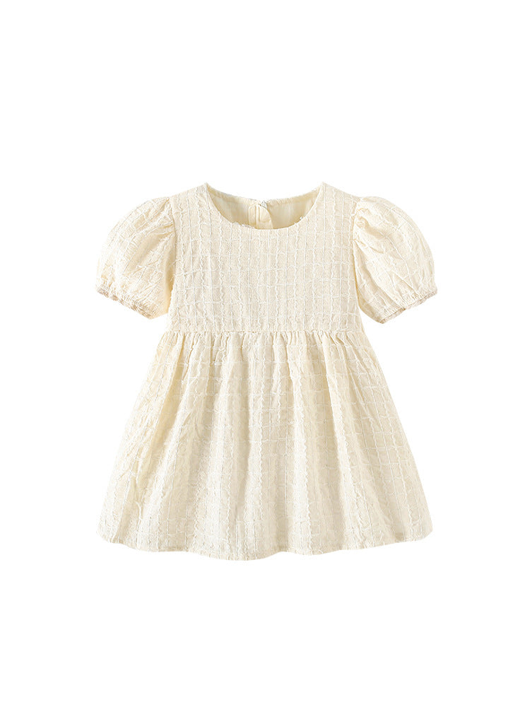 Summer Baby Kids Girls Short Sleeves Preppy Plaid Pattern Dress