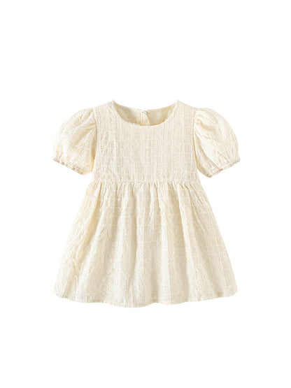 Summer Baby Kids Girls Short Sleeves Preppy Plaid Pattern Dress