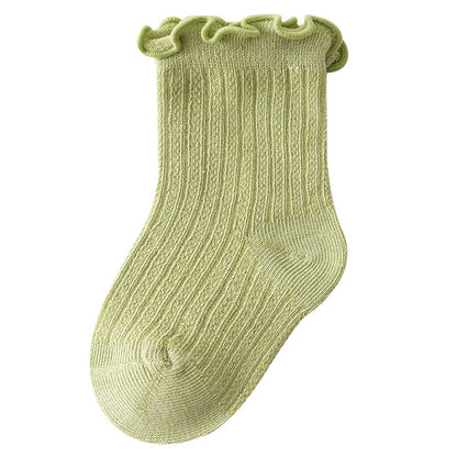 Baby Solid Color Mesh Breathable Ruffle Design Socks