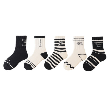 Baby Kids Unisex Breathable Comfy Pattern Socks 5-Pair Set