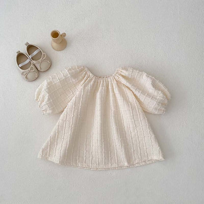 New Design Autumn Baby Kids Girls Solid Color Simple Plaid Pattern Dress And Onesies Clothing Set
