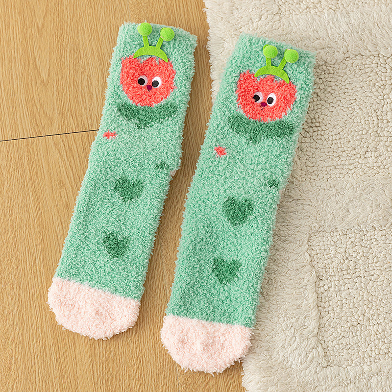 Autumn and Winter Baby Unisex Breathable Cartoon Pattern Warm Fluffy Socks 26cm, MyKids-USA®, Baby & Toddler Socks & Tights, MyKids-USA - Size/Age - Average Size (0-8Y） - Color - Green -  -  - TR2512301336-D.