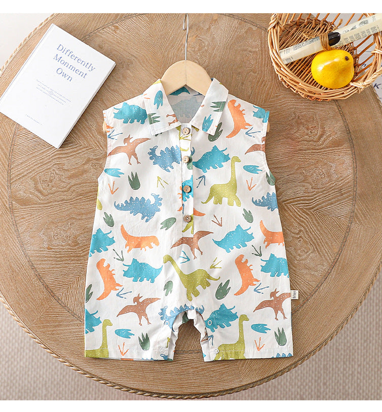 Summer Arrival Baby Unisex Sleeveless Cartoon Dinosaurs Pattern Single Breasted Rompers, MyKids-USA®, Baby One-Pieces, MyKids-USA - Size/Age - 66 (3-6M) - Color - Colorful -  -  - TR2505081740-A