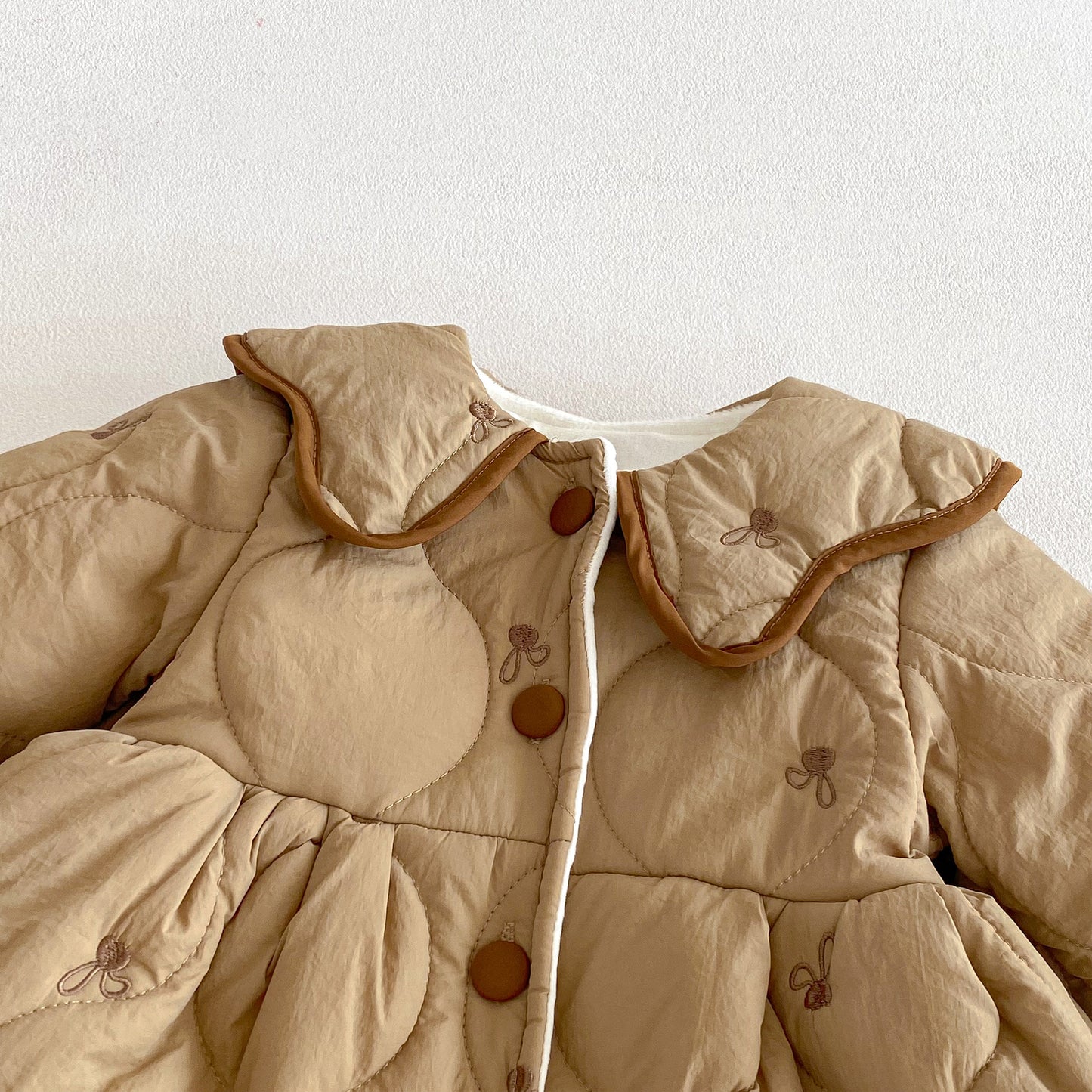 Winter Arrival Baby Girls Long Sleeves Embroidery Pattern Fleece-Lined Warm Coat